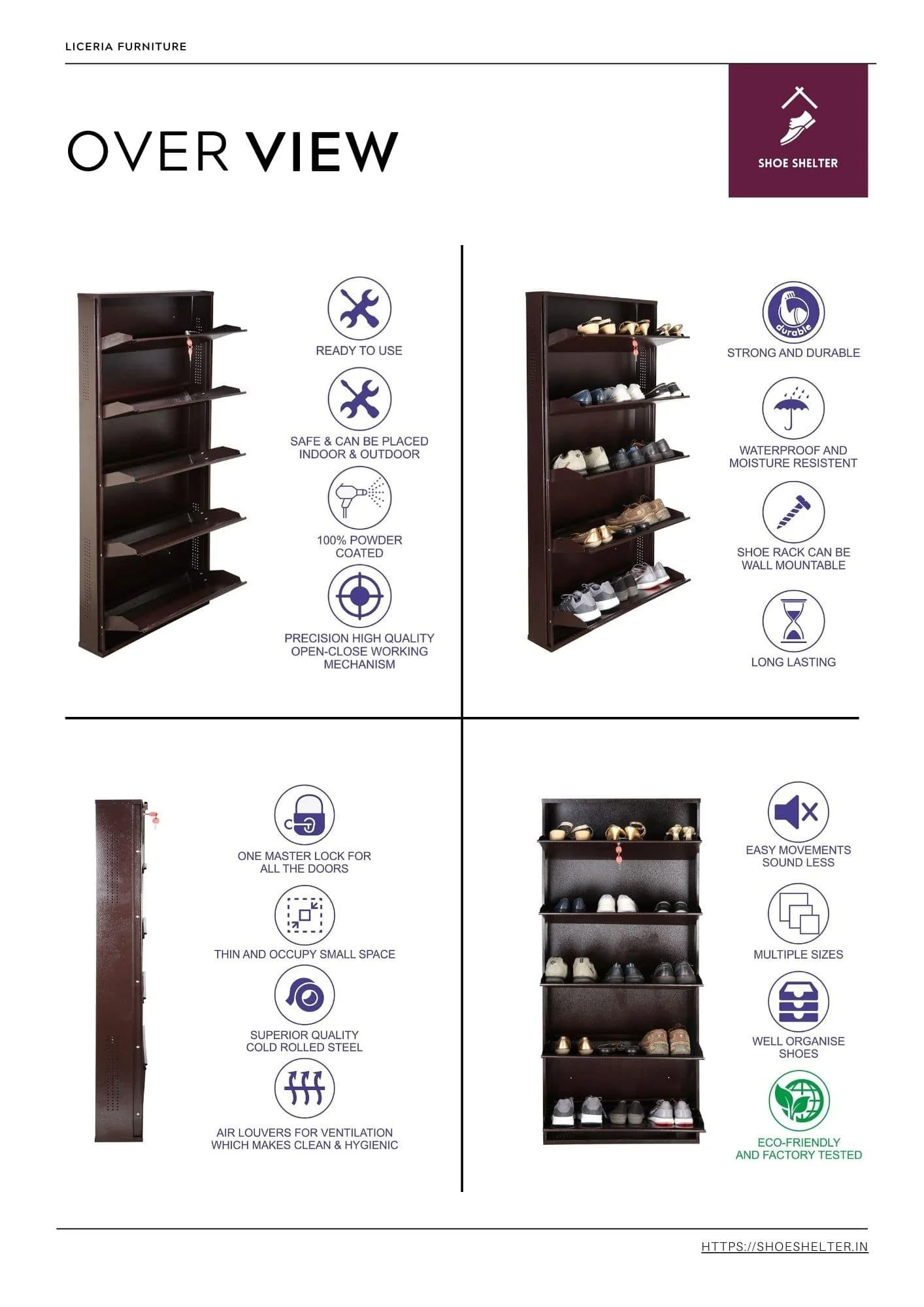 Jumbo 5 Metal Shoe Rack (Wall Mounted) – Best Quality with FREE Installation, Grey White, Brown, Ivory