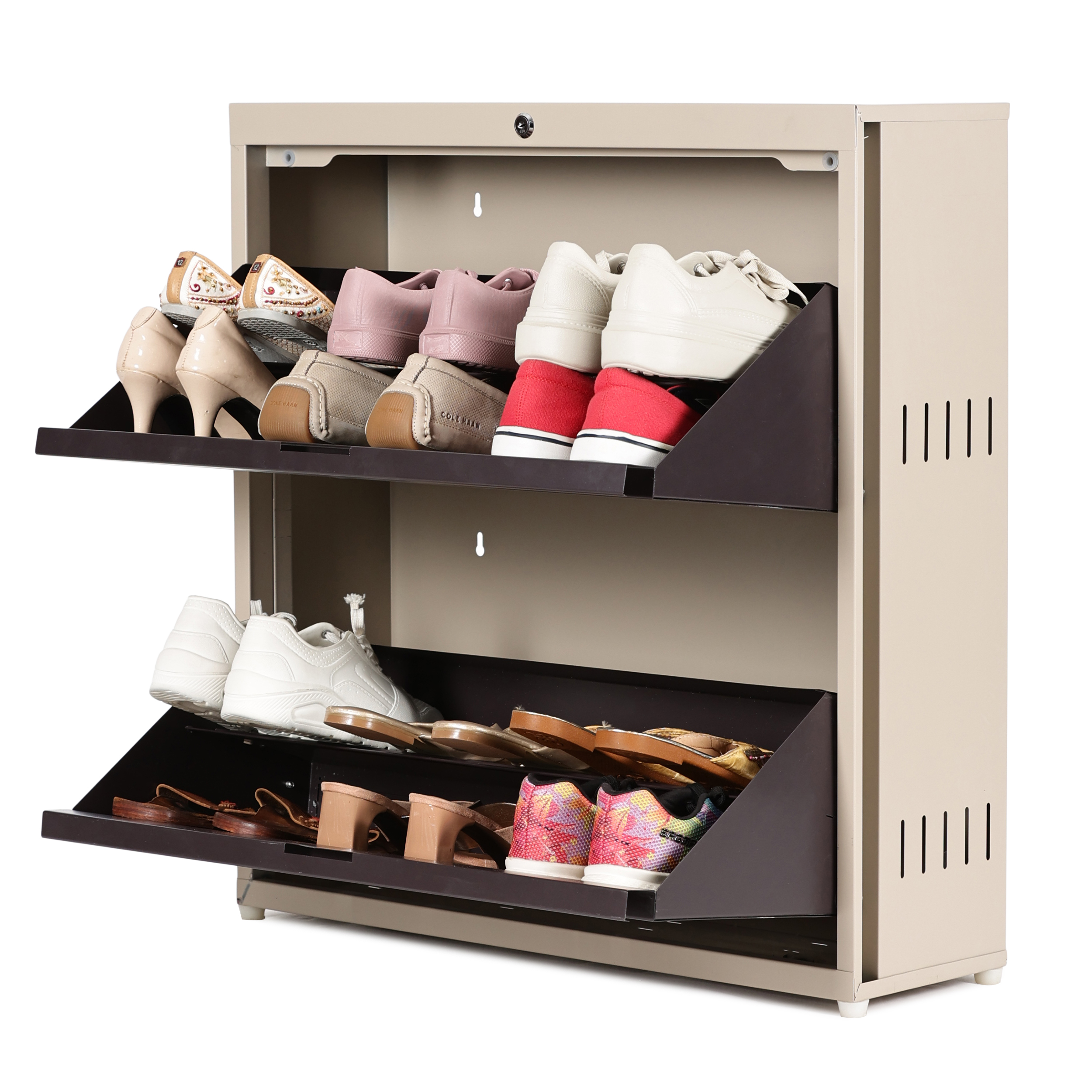 Double Decker 2 Door Metal Shoe Rack – 12 pair cap  Grey Beige , Brown Beige, Full Beige , Full Brown