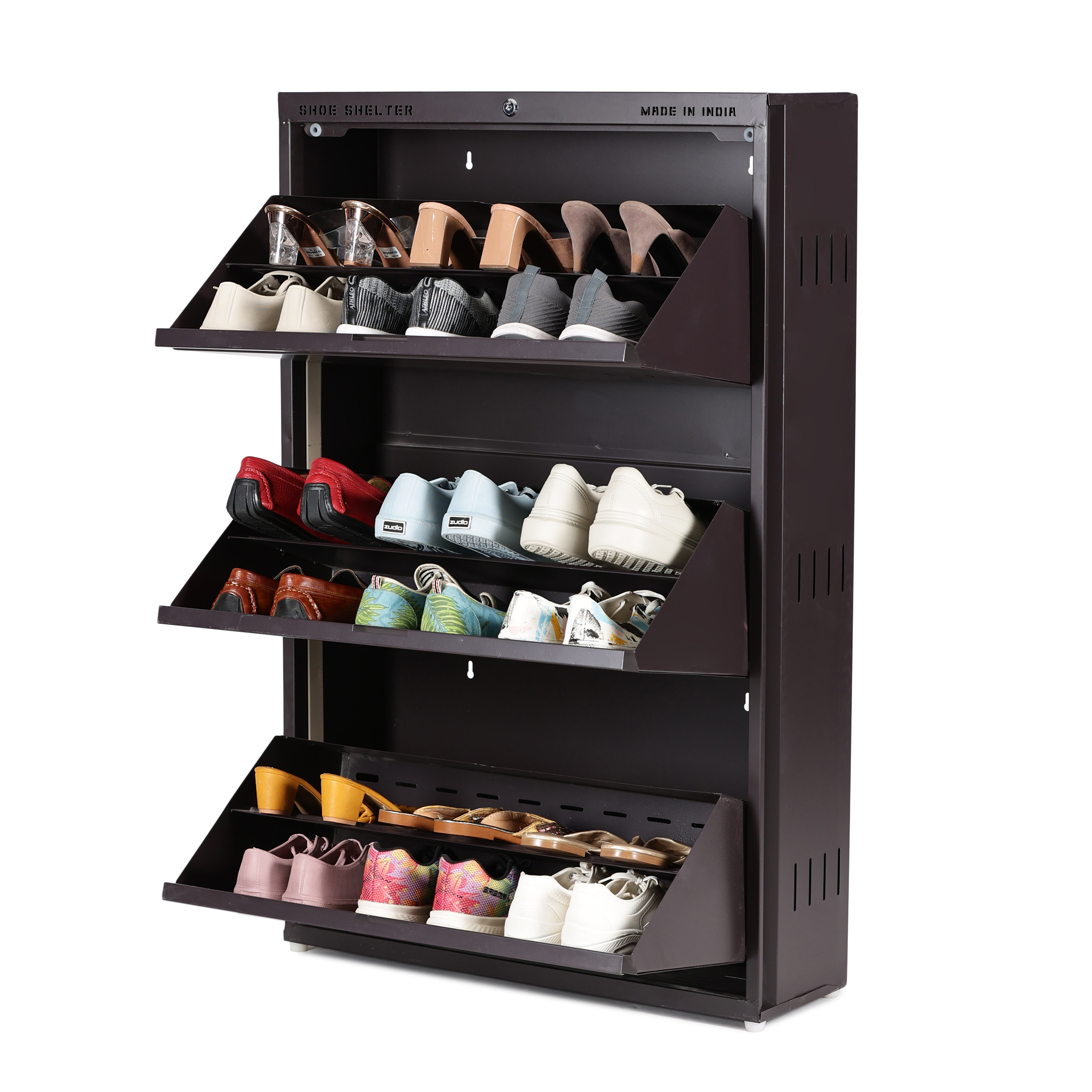 Double Decker 3 Door Metal Shoe Rack (Wall Mounted) – 18 pair Grey Beige , Brown Beige, Full Beige , Full Brown